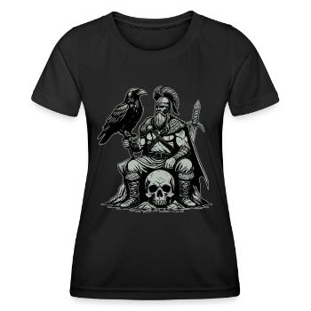 Viking with sword and raven on skull - Women's Functional T-Shirt - black - Front - AI Model Female 172 light (172cm)