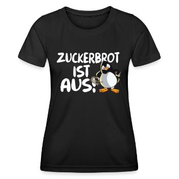 Lustiger Pinguin mit Peitsche Zuckerbrot ist aus - Frauen Funktions-T-Shirt - Schwarz - Vorne - AI Model Female 172 light (172cm)