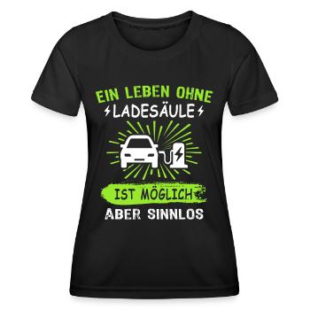Elektroauto Sprüche EAuto Ladesäule - Frauen Funktions-T-Shirt - Schwarz - Vorne - AI Model Female 172 light (172cm)