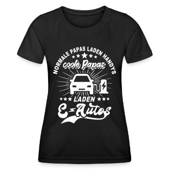 Elektroauto Papa EAuto Papas E-Auto Vater - Frauen Funktions-T-Shirt - Schwarz - Vorne - AI Model Female 172 light (172cm)