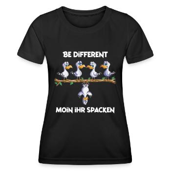 Mouettes Mouettes Seagulls Saying Moin ihr Spacken Allemagne du Nord - T-shirt sport Femme - noir - Devant - AI Model Female 172 light (172cm)