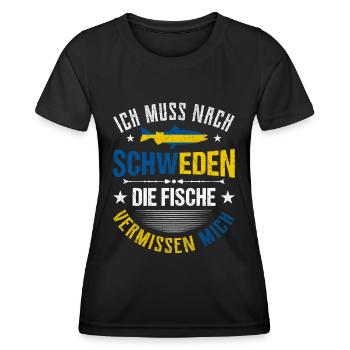 Schweden Angeltrip Angeltour Geschenk - Frauen Funktions-T-Shirt - Schwarz - Vorne - AI Model Female 172 light (172cm)