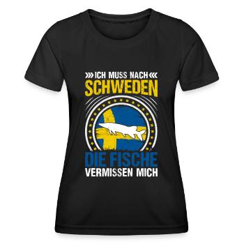 Schweden Angeltrip Angeltour Geschenk - Frauen Funktions-T-Shirt - Schwarz - Vorne - AI Model Female 172 light (172cm)