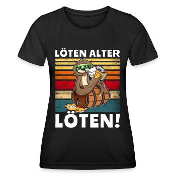Löten Digga Bier Trinksprüche Saufshirt - Frauen Funktions-T-Shirt - Schwarz - Vorne - AI Model Female 172 light (172cm)