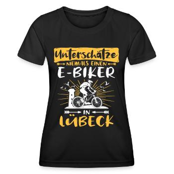 Ebike Lübeck Ebiking Lübecker E-Biker - Frauen Funktions-T-Shirt - Schwarz - Vorne - AI Model Female 172 light (172cm)