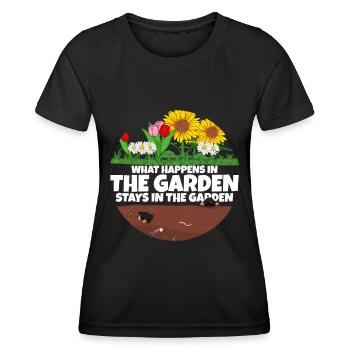 Gardener saying what happens in the garden - Women's Functional T-Shirt - black - Front - AI Model Female 172 light (172cm)