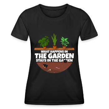 Gardener saying what happens in the garden - Women's Functional T-Shirt - black - Front - AI Model Female 172 light (172cm)