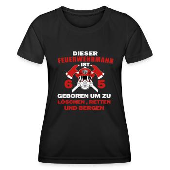 Feuerwehrmann Feuerwehr 65 Geburtstag Spruch - Frauen Funktions-T-Shirt - Schwarz - Vorne - AI Model Female 172 light (172cm)