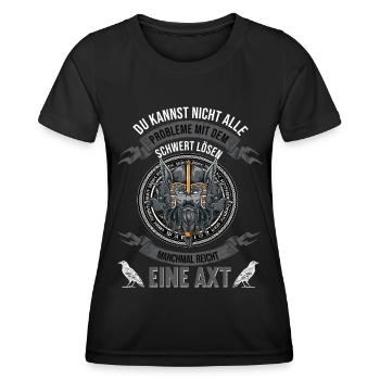 Wikinger Krieger Nordmann Axt Valhalla Nordmänner - Frauen Funktions-T-Shirt - Schwarz - Vorne - AI Model Female 172 light (172cm)