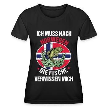 Ich muss nach Norwegen Angeln Angler Fischen Fisch - Frauen Funktions-T-Shirt - Schwarz - Vorne - AI Model Female 172 light (172cm)