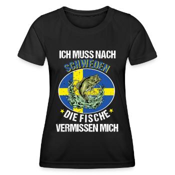 Ich Muss nach Schweden Angeln Angler Fischen Fisch - Frauen Funktions-T-Shirt - Schwarz - Vorne - AI Model Female 172 light (172cm)