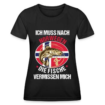 Ich muss nach Norwegen Angeln Angler Fischen Fisch - Frauen Funktions-T-Shirt - Schwarz - Vorne - AI Model Female 172 light (172cm)