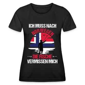 Ich muss nach Norwegen Angeln Angler Fischen Fisch - Frauen Funktions-T-Shirt - Schwarz - Vorne - AI Model Female 172 light (172cm)