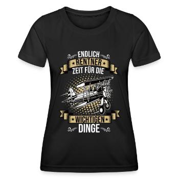 Endlich Rentner Modellflugzeug Modellflug Flug - Frauen Funktions-T-Shirt - Schwarz - Vorne - AI Model Female 172 light (172cm)
