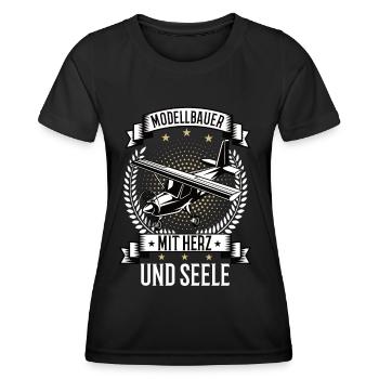 Modellbauer mit Herz und Seele Modellflugzeug - Frauen Funktions-T-Shirt - Schwarz - Vorne - AI Model Female 172 light (172cm)