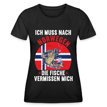 Ich muss nach Norwegen Angeln Angler Fischen Fisch - Frauen Funktions-T-Shirt - Schwarz - Vorne - AI Model Female 172 light (172cm)