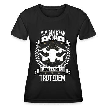 Ich bin kein Engel Drohne Drone Quadcopter fpv - Frauen Funktions-T-Shirt - Schwarz - Vorne - AI Model Female 172 light (172cm)