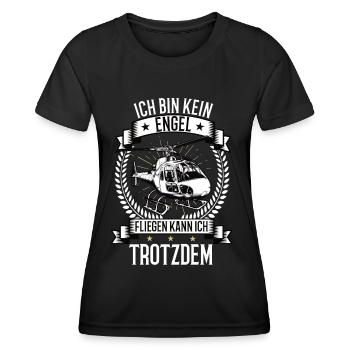Ich bin kein Engel Hubschrauber Helikopter Heli - Frauen Funktions-T-Shirt - Schwarz - Vorne - AI Model Female 172 light (172cm)