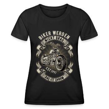 Biker Werden nicht Grau Motorrad Motorradfahrer - Frauen Funktions-T-Shirt - Schwarz - Vorne - AI Model Female 172 light (172cm)