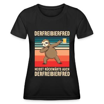 Der Freibierfred Faultier Faul schlafen sloth Bier - Frauen Funktions-T-Shirt - Schwarz - Vorne - AI Model Female 172 light (172cm)