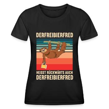 Der Freibierfred Faultier Faul schlafen sloth Bier - Frauen Funktions-T-Shirt - Schwarz - Vorne - AI Model Female 172 light (172cm)