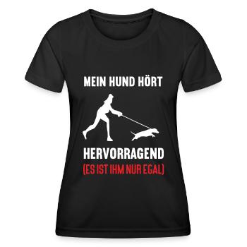 Mein Hund Hört aufs Wort Dackel Dachshund Teckel - Frauen Funktions-T-Shirt - Schwarz - Vorne - AI Model Female 172 light (172cm)