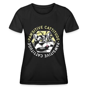 CAT PAWSITIVE CATTITUDE - Women's Functional T-Shirt - black - Front - AI Model Female 172 light (172cm)