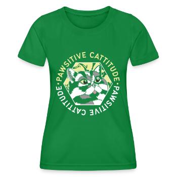 CAT PAWSITIVE CATTITUDE - Women's Functional T-Shirt - kelly green - Front - AI Model Female 172 dark (172cm)
