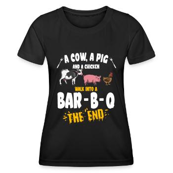 A Cow A Pig and a Chicken walk into a Bar BQ Grill - Frauen Funktions-T-Shirt - Schwarz - Vorne - AI Model Female 172 light (172cm)