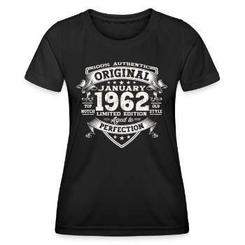 Born 1962 January 61st birthday Gift man - Women's Functional T-Shirt - black - Front - AI Model Female 172 light (172cm)