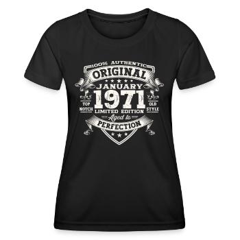 Né en 1971 Janvier 52ème anniversaire Homme cadeau - T-shirt sport Femme - noir - Devant - AI Model Female 172 light (172cm)