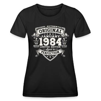 Born 1984 January 39th birthday Gift man - Women's Functional T-Shirt - black - Front - AI Model Female 172 light (172cm)