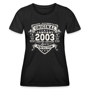 Année 2003 Janvier 20e anniversaire cadeau homme - T-shirt sport Femme - noir - Devant - AI Model Female 172 light (172cm)