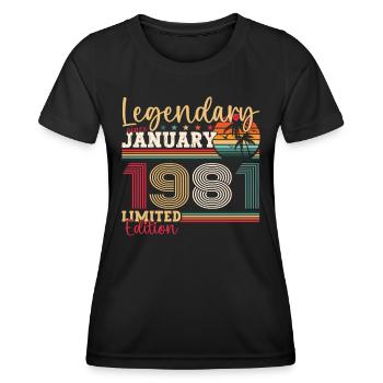 42e anniversaire né en 1981 janvier cadeau homme - T-shirt sport Femme - noir - Devant - AI Model Female 172 light (172cm)