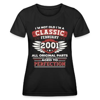 22e anniversaire Février Né 2001 Cadeau - T-shirt sport Femme - noir - Devant - AI Model Female 172 light (172cm)