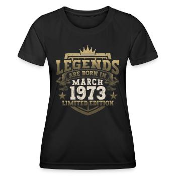 50th birthday man March born 1973 Legend - Women's Functional T-Shirt - black - Front - AI Model Female 172 light (172cm)