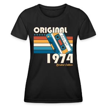 49th birthday man April Born 1974 Cassette - Women's Functional T-Shirt - black - Front - AI Model Female 172 light (172cm)