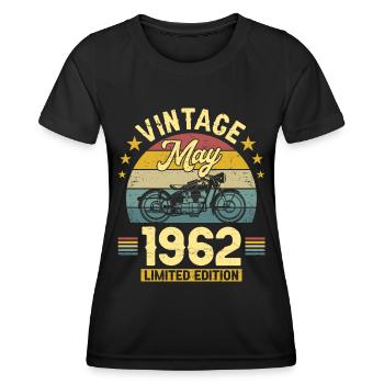 Vintage 60 Jahre Mai 1962 60. Jahrestag - Frauen Funktions-T-Shirt - Schwarz - Vorne - AI Model Female 172 light (172cm)