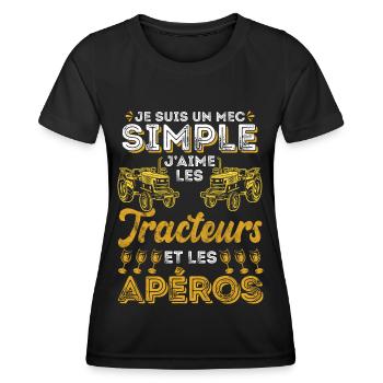 Mec Simple Tracteur Apéro Farmer Fermier Bière - T-shirt sport Femme - noir - Devant - AI Model Female 172 light (172cm)