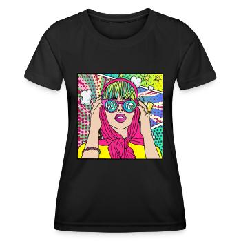 BANDE DESSINÉE POP ART FUCK YOU GIRL - T-shirt sport Femme - noir - Devant - AI Model Female 172 light (172cm)