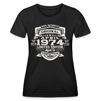 49 Birthday Man Original April Born 1974 - Women's Functional T-Shirt - black - Front - AI Model Female 172 light (172cm)