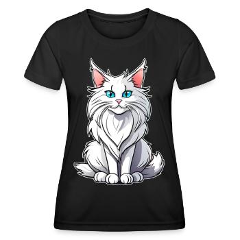 Stolze weiße Maine Coon Katze mit blauen Augen - Frauen Funktions-T-Shirt - Schwarz - Vorne - AI Model Female 172 light (172cm)