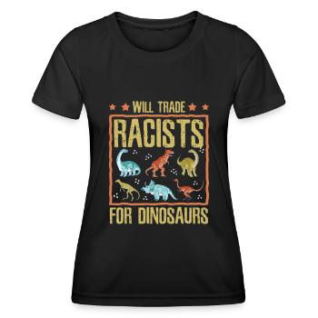 Dinosaure antiraciste - T-shirt sport Femme - noir - Devant - AI Model Female 172 light (172cm)