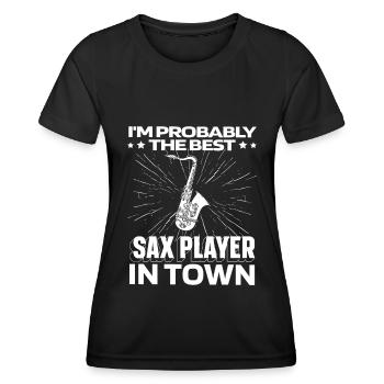 Saxophone Saxophone Drôle - T-shirt sport Femme - noir - Devant - AI Model Female 172 light (172cm)