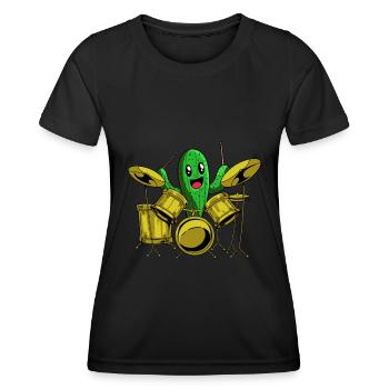 Batterie Batteur Batteur Cactus - T-shirt sport Femme - noir - Devant - AI Model Female 172 light (172cm)