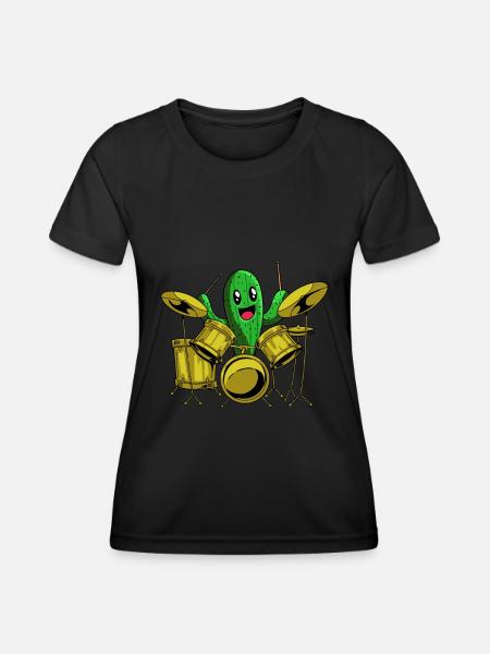 Batterie Batteur Batteur Cactus - T-shirt sport Femme - noir