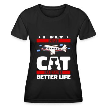 Flugbegleiter Stewardess Katze - Frauen Funktions-T-Shirt - Schwarz - Vorne - AI Model Female 172 light (172cm)