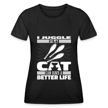 Jonglieren Jongleur Katze - Frauen Funktions-T-Shirt - Schwarz - Vorne - AI Model Female 172 light (172cm)