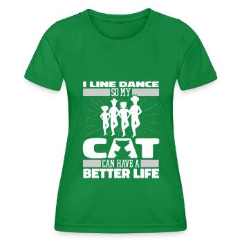 Line Dance Cat - Women's Functional T-Shirt - kelly green - Front - AI Model Female 172 dark (172cm)