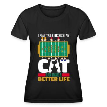 Tischfußball Kicker Katze - Frauen Funktions-T-Shirt - Schwarz - Vorne - AI Model Female 172 light (172cm)